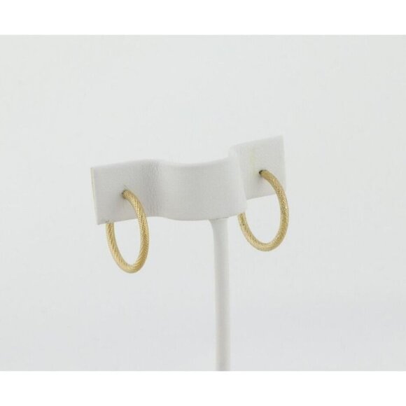 14k Yellow Gold 3/4" Textured Hoop Earrings Gold Hoops - Picture 5 of 8